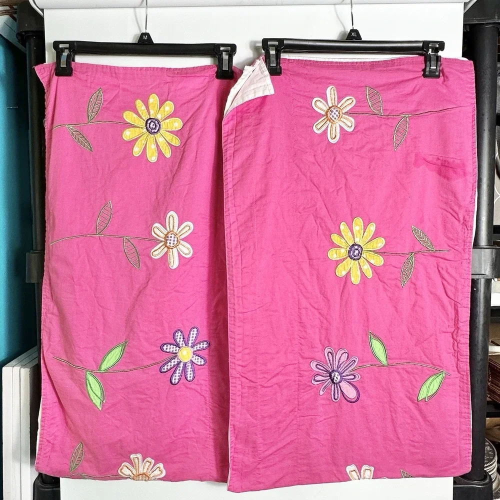 Pottery Barn Kids Pink Floral Valances Set of 2 Embroidered 56